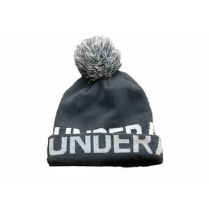 Under Armour Womens Gray Pom Acrylic Stretch Beanie Hat Cap One Size
